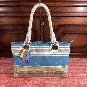 Coach E/W Nautical Stripe Seahorse Tote